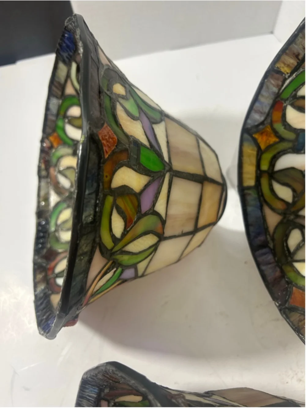 Vintage Tiffany Style Marble Slag Stained Glass Lamp Shades Set 3 Floral Retro